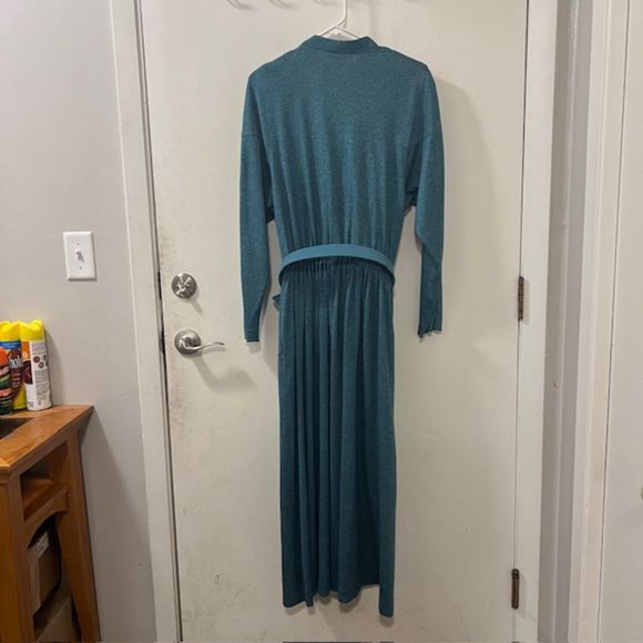 VTG Chofflet Prestige Paris Womens Green Mink Wool Blend Maxi Dress w Belt Sz 9 - Picture 7 of 14